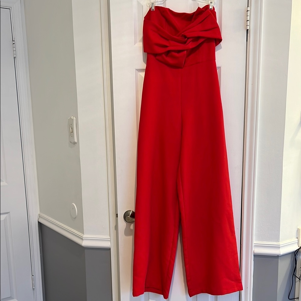 Elegant Red Strapless Jumpsuit